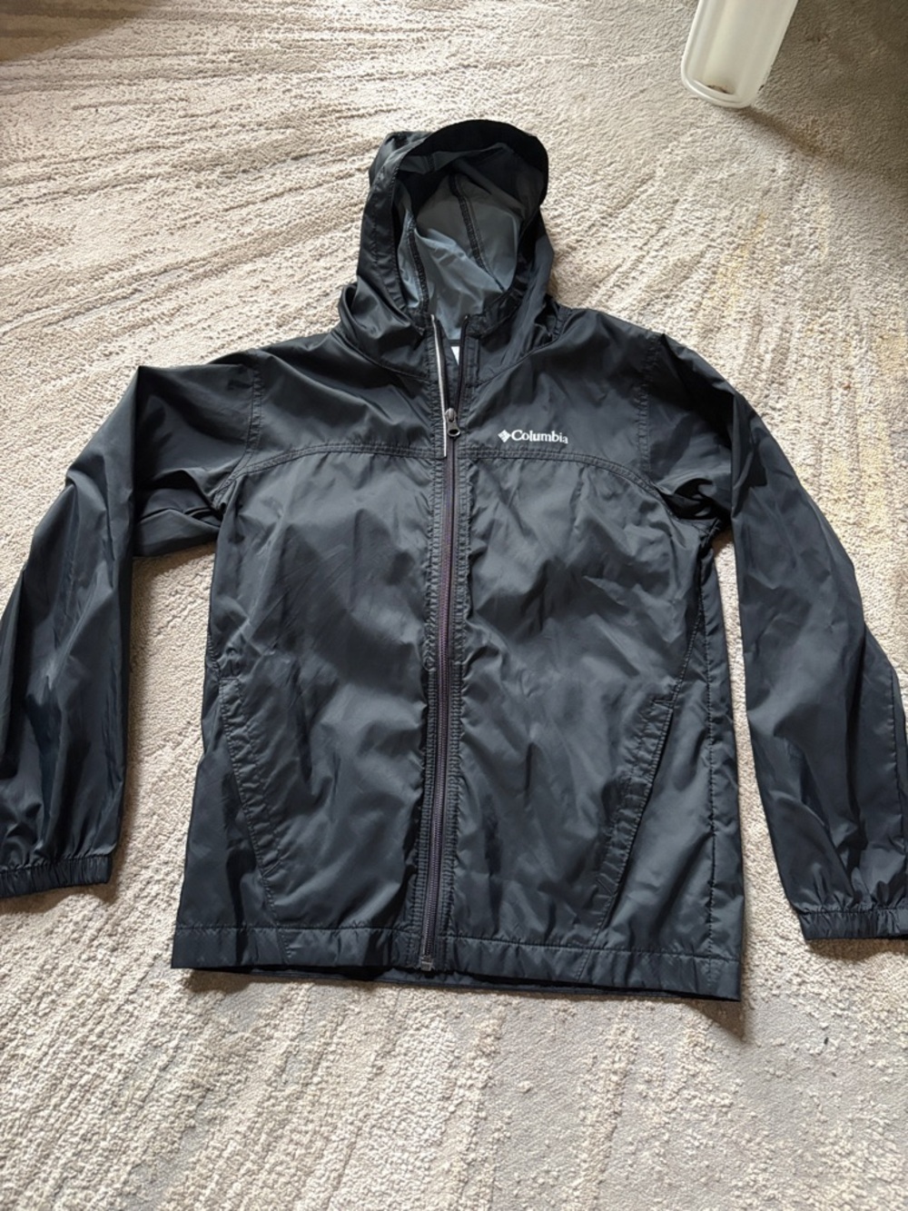 Boys medium Columbia Black Hooded Lightweight Jacket like new